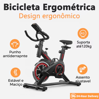 Bicicleta de Spinning Profissional 120kg | Display Multifuncional + Correia Silenciosa | Ideal para Home Office e Academ em Oferta na Shopee