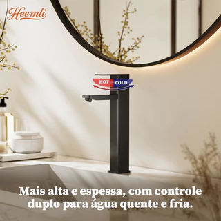 Heemli Torneira para Lavatório Aço Inox Escovado Monocomando Alta Vazão Água Fria Quente 2 Mangueiras 60cm Inclusas