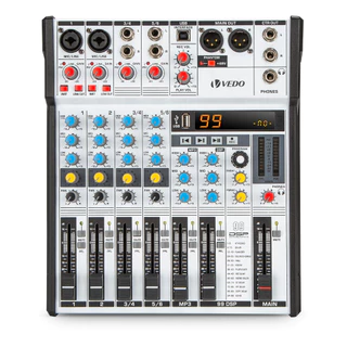 VEDO 6 Canais Mesa De Som Equalizador 99DSP Mesa Mistura MP3/Bluetooth Gravação USB/OTG EQ 3 Bandas +48v Bivolt em Oferta na Shopee