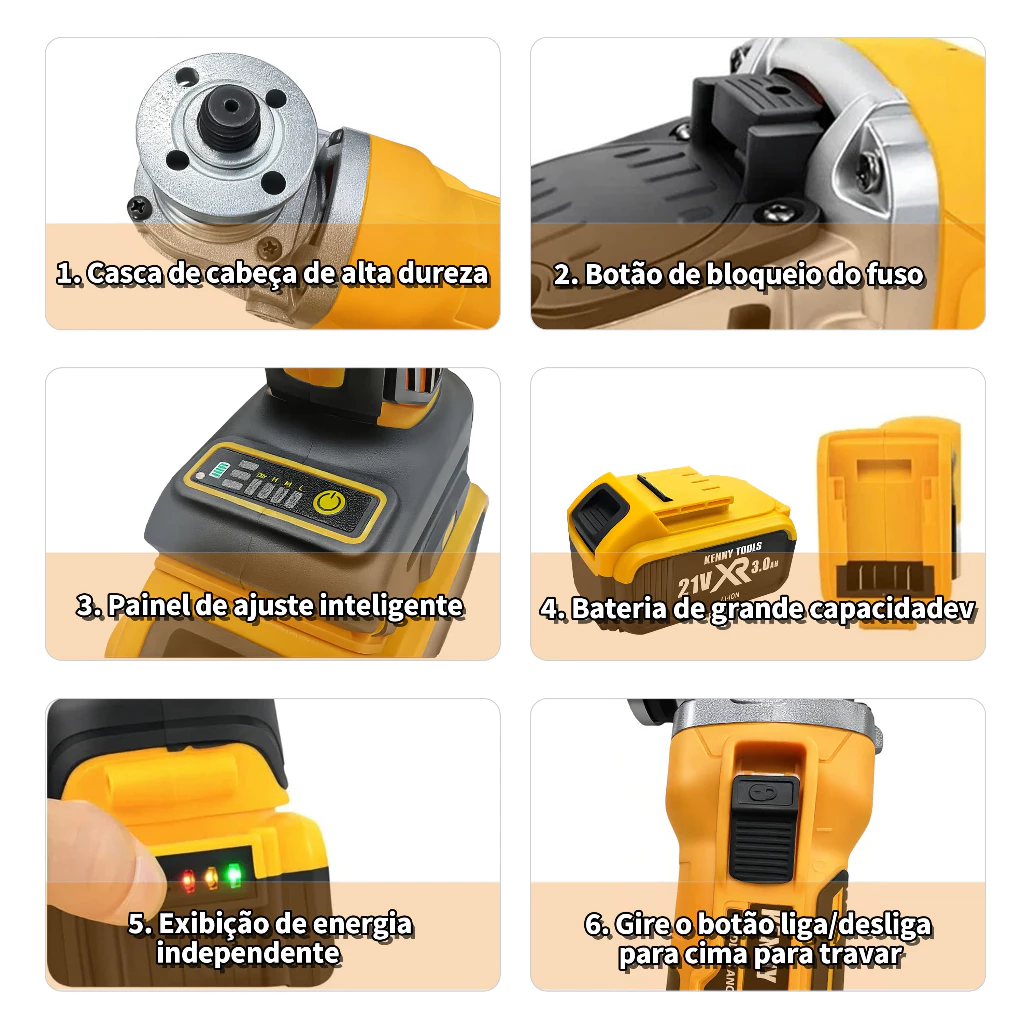 Kit 2 Em 1 Esmerilhadeira portátil 21V Chave de Impacto + Parafusadeira Impacto Angular e caixa 2 baterias