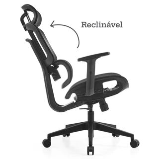 Cadeira de Escritório Dr. Office Business, Preta, Mesh, 2D com altura ajustável, Suporta até 120kg