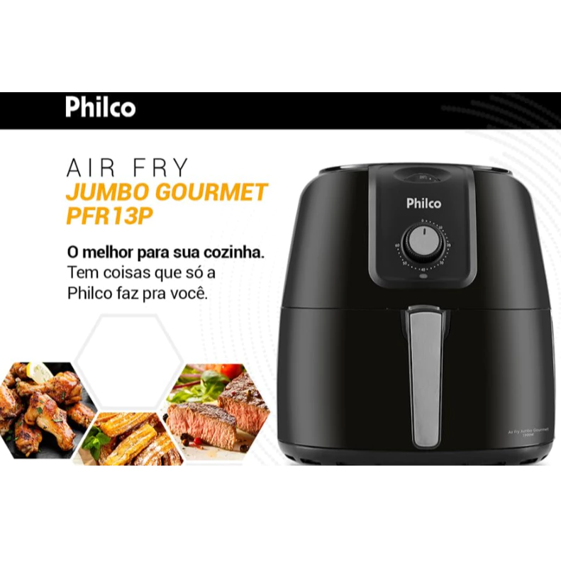 Fritadeira Air Fryer 8 Litros Jumbo Gourmet PFR13P Philco Preto Air Fry Sem Oleo