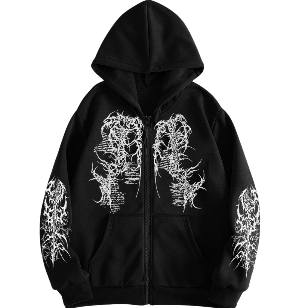 Moletom Black Metal Streetwear Estampa Tribal Gótica Ziper Unissex