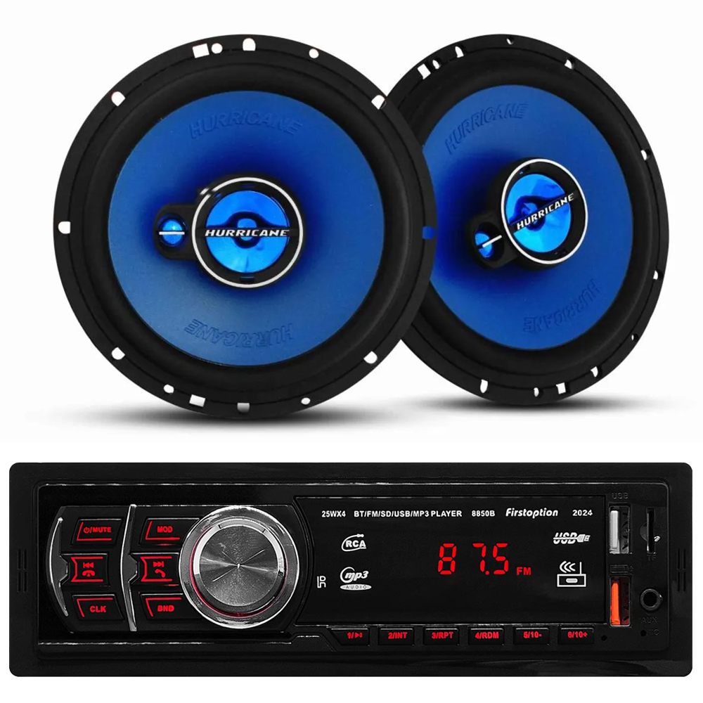 Kit Som Carro Rádio Bluetooth + Par Alto Falante 6 Polegadas 100w rms ...
