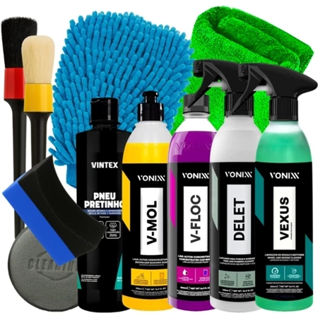 Kit Completo Vonixx Lavagem Limpeza de Motor Rodas Vexus V-Floc Delet V-Mol Pretinho e Acessórios