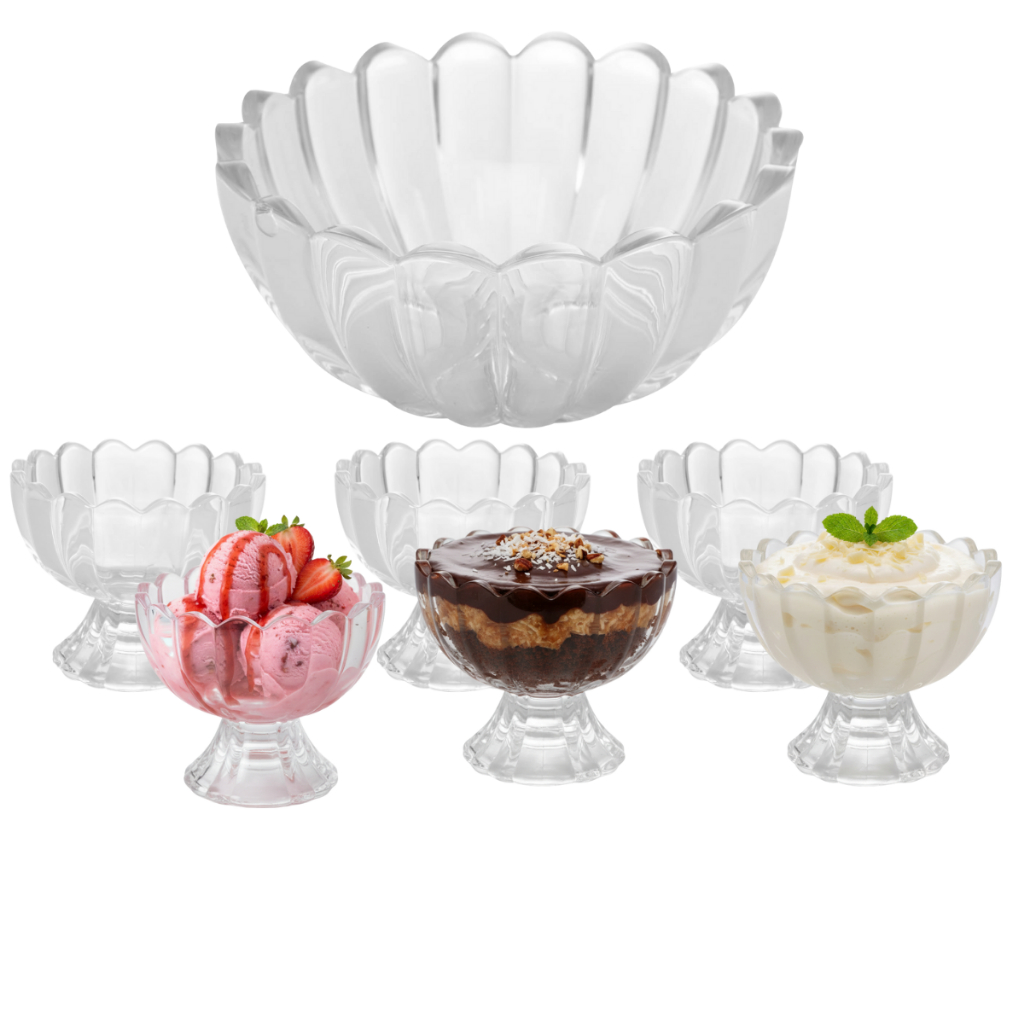 7 Peças Bowl com 6 Taças Wolff de Vidro Para Sobremesa