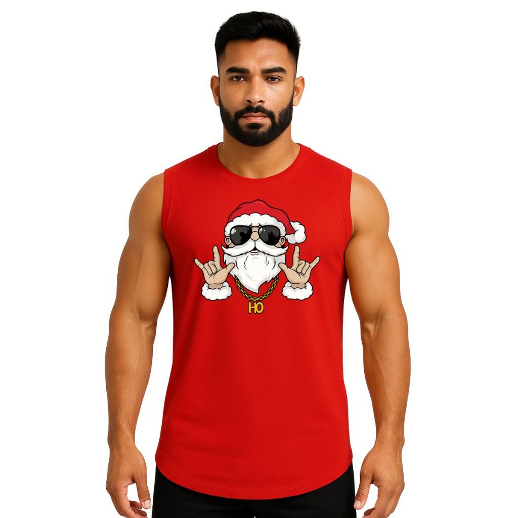 Regata Masculina Natal Papai Noel Divertido Camiseta Machão Oversized