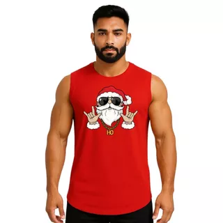 Regata Masculina Natal Papai Noel Divertido Camiseta Machão Oversized