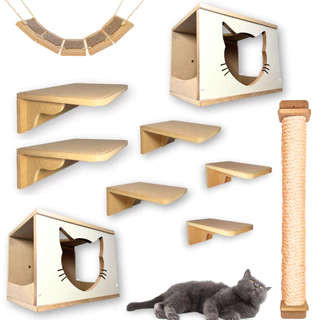 Kit Playground 9pcs + Arranhador de Parede 80cm - CARA DE GATO Parque Gato Playground Parque Gato em Oferta na Shopee