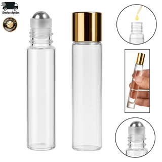 Kit 20 Frascos Vidro Transparente Rollon 10ml Tampa Dourada Para Óleo Essencial Aromaterapia
