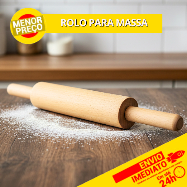 Rolo Giratório em Madeira P/ Massa 43cm Utensílio Doméstico 