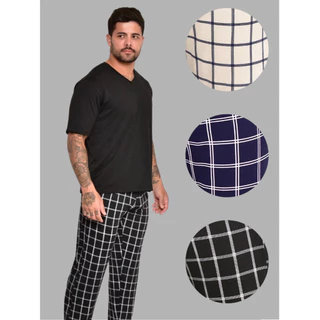 Smara Modas Pijama Longo Masculino Sued Calça e Camiseta Gola V Xadrez Do M ao G1 em Oferta na Shopee