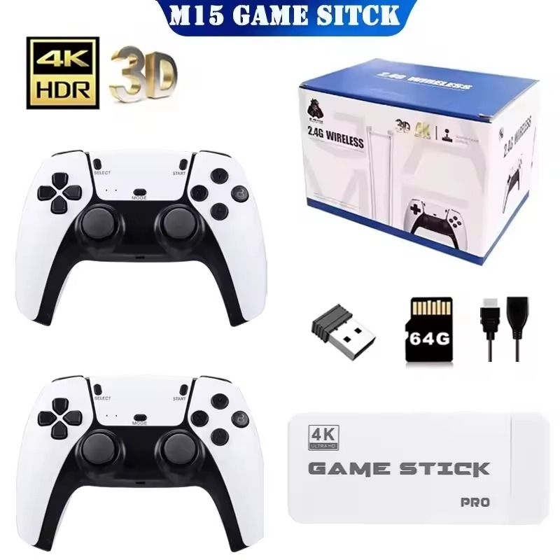 Game Stick M15 Pro 4K Original Mais de 30.000 Jogos 2 Controles Sem Fio ...