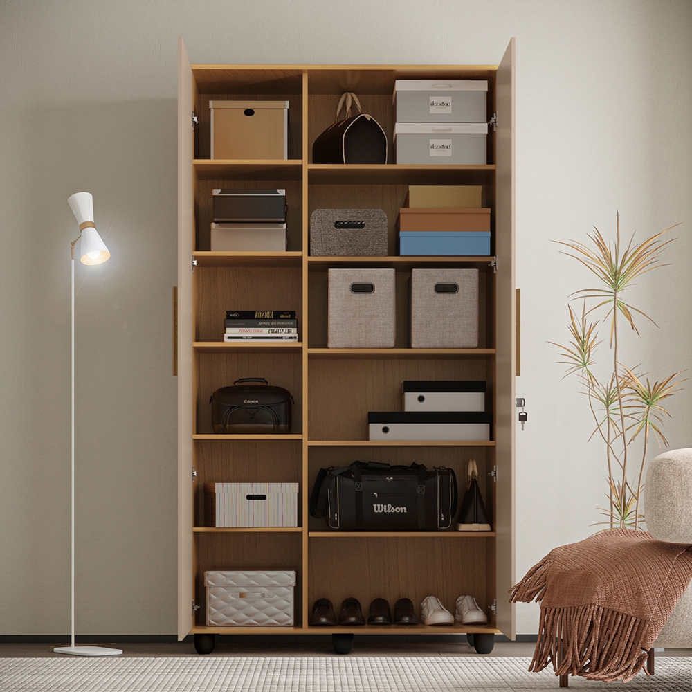 Armário Multiuso Alto Ouro 2 Portas 10 Prateleiras MDP Premium