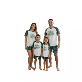 KIT PIJAMA DE NATAL FAMILIA CAMISETA E SHORT = CAMISETA FEMININA = BABY LOOK LF058