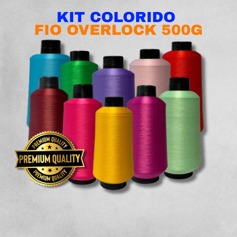 Fio para costura Overlock colorido 1 cone de 500 gramas 9 cores ...