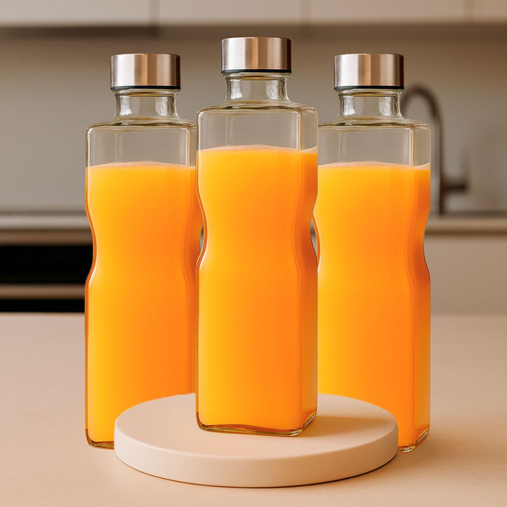 Kit Garrafa Quadrada Vidro Água Suco 1100ml Geladeira Livre BPA