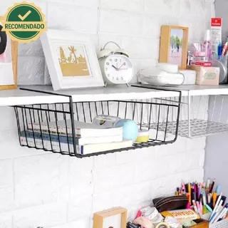 Cesto Suspenso Aramado Organizador Prateleira Gaveta Extra Cozinha Armário Multiuso Preto Branco em Oferta na Shopee