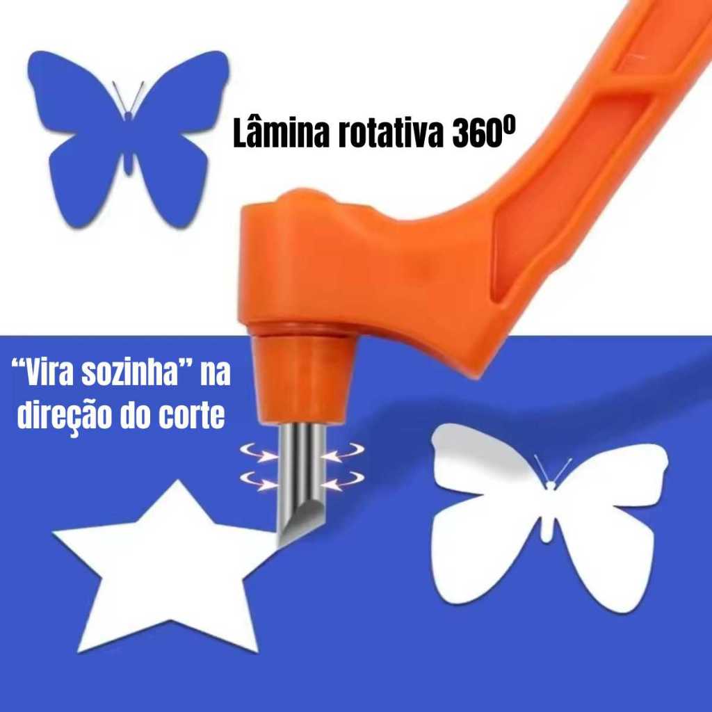 Caneta Corte Estilete Papel Adesivo EVA Vinil Tecido Cartolina Precisão Lâmina Rotativa 360 graus