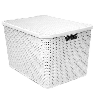 Cesto Branco Grande Rattan Com Tampa e Alça Para Transporte - 40 Litros em Oferta na Shopee