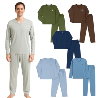 Kit 2 Pijamas Longo Adulto Masculino Básico Bordado Sortido P ao GG em Oferta na Shopee