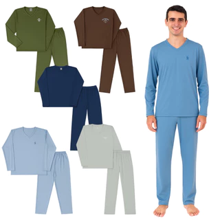 Pijama Longo Adulto Masculino Basico Bordado Sortido P ao GG em Oferta na Shopee