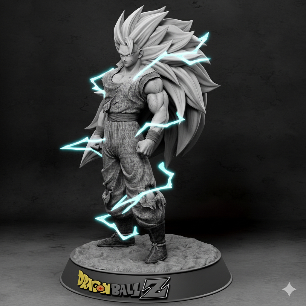Action Figure Goku SSJ3 – 17cm – Resina 3D – Com Base / Sem Base - Sem Pintura