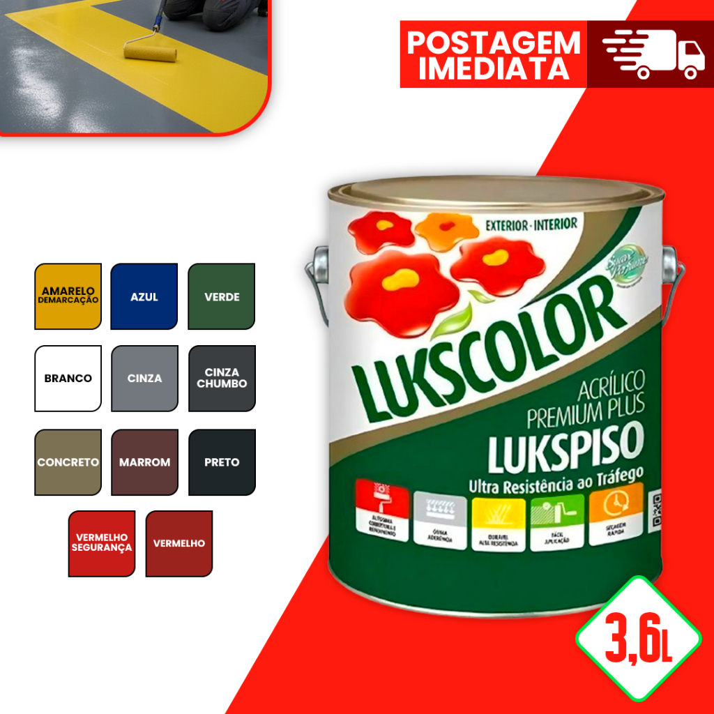 Tinta Piso Lukspiso 3,6L Proteção Chuva Chão Interno/Externo P ...