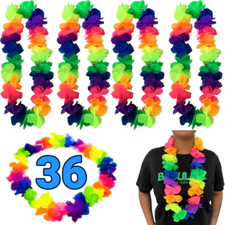 Kit 36 Colares Havaianos Neon Coloridos Carnaval Festas Flor Festa Atacado