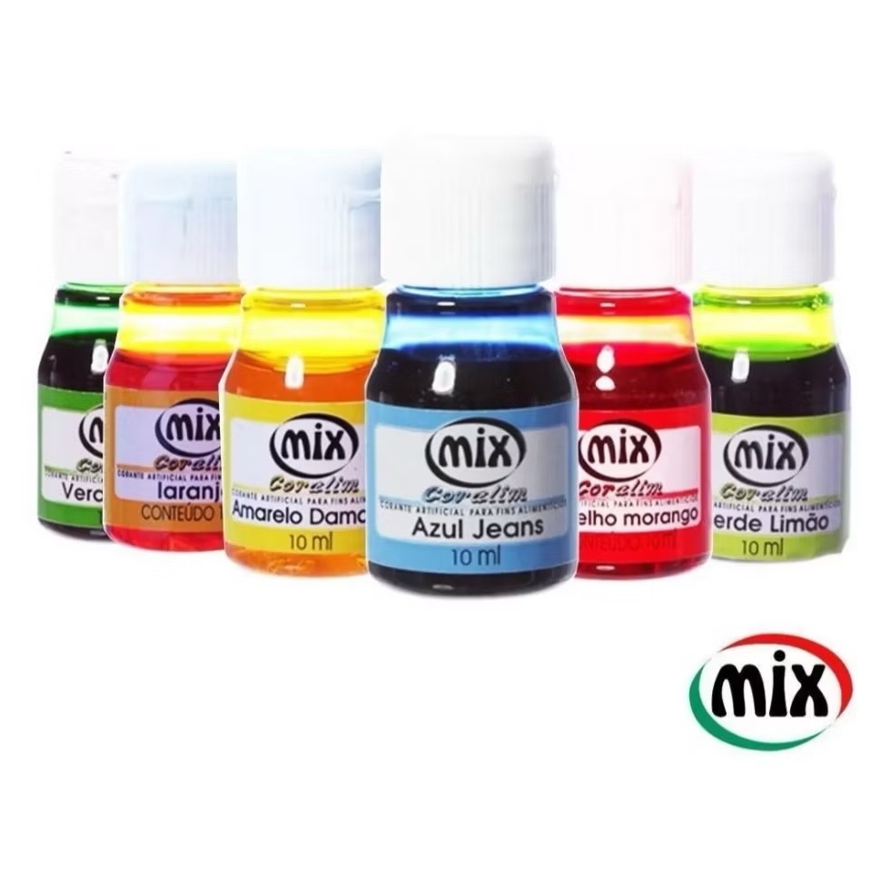 6un CORANTE LÍQUIDO ALIMENTICIO MIX 10ml DIVERSAS CORES