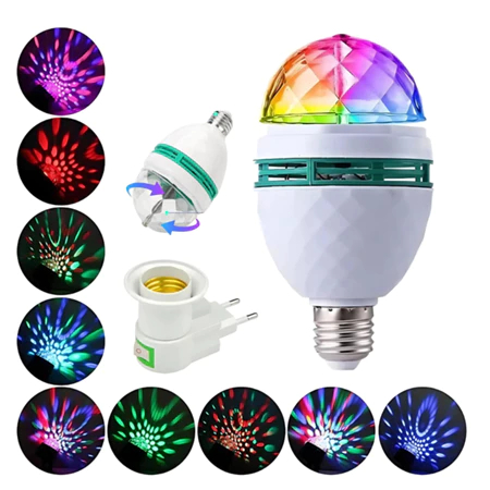 Lâmpada Giratória Colorida Led Bola Maluca Rgb Tomada para Festas Baladas