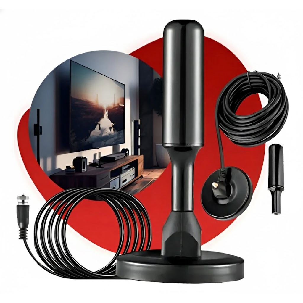 Antena Digital Amplificada 4K Interna/Externa HDTV Sinal Forte | Cabo