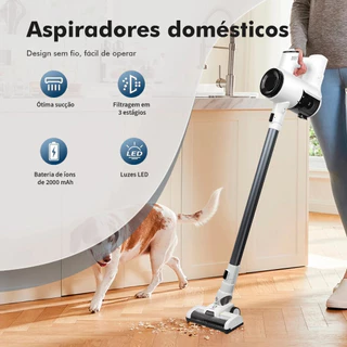 COIBEU Aspirador de Pó Sem Fio 120W Escova Elétrica LED Bateria 2000mAh 2 Velocidades
