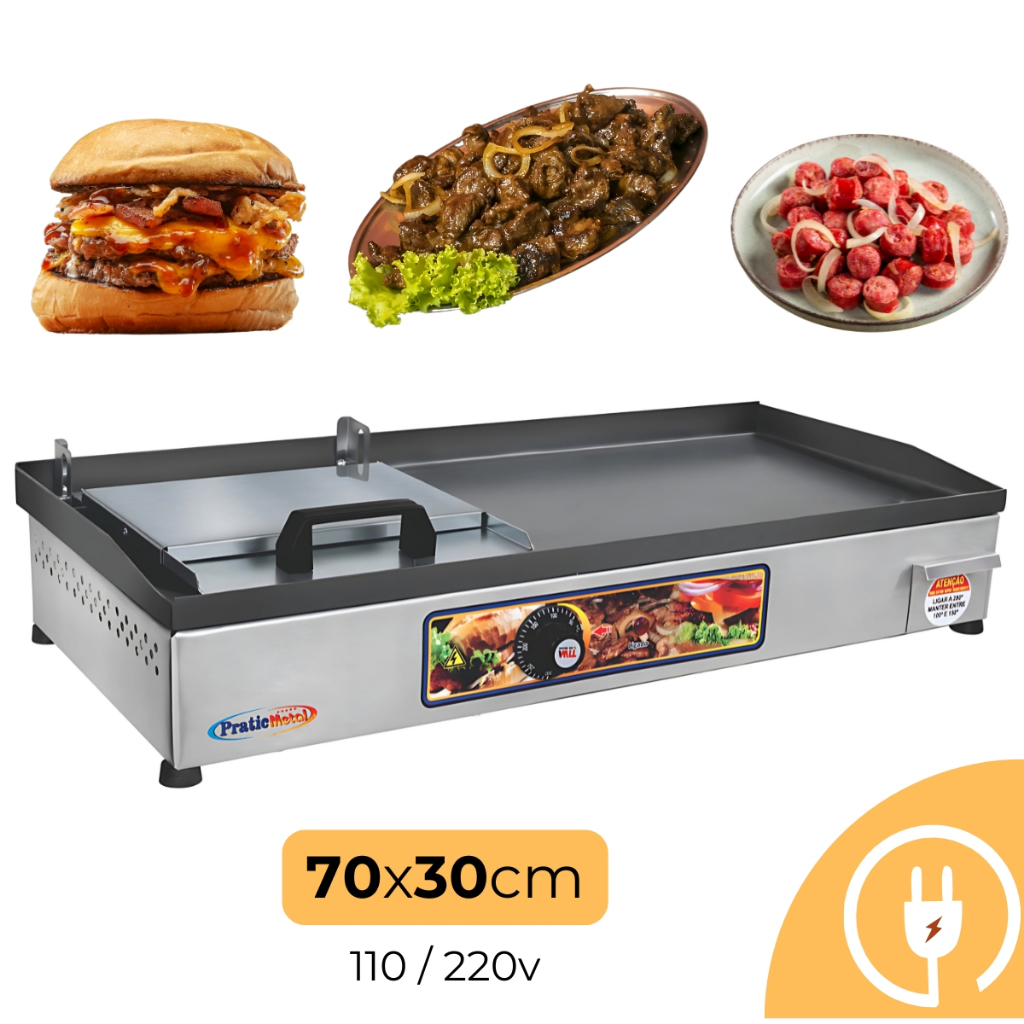 Chapa de Hamburguer Profissional Elétrica com Abafador Prensa 70x30 cm ...