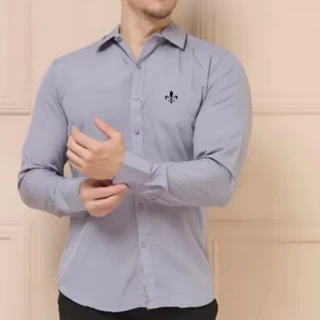 Camisa Social Manga Longa Slim Fit D ⚜️ Masculina Lisa Confortável bordada