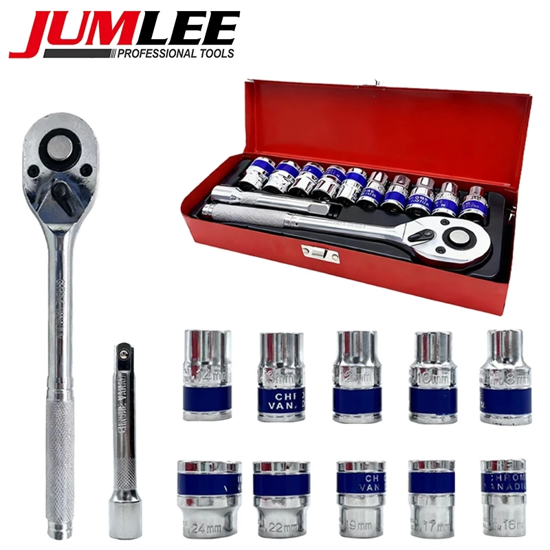 Conjunto De Chave Catraca 12 Peças Socket Set Para Reparo Automotivo Ajustável Anticorrosivo E Fácil De Usar AL 029