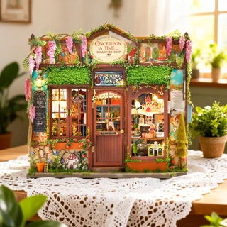 Miniatura Madeira DIY Mini Casa de contos de fadas Vintage Loja Cena com Luz