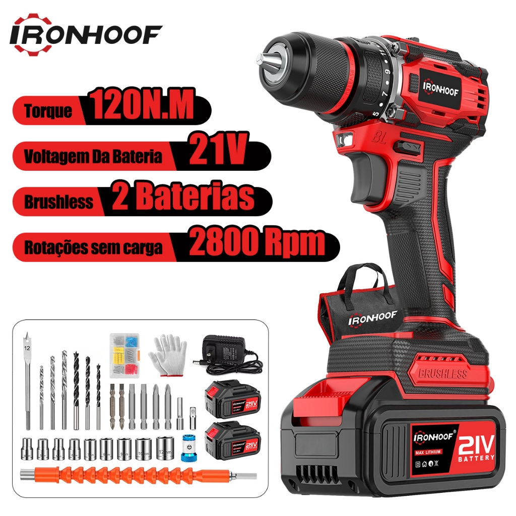 Furadeira Parafusadeira A Bateria Profissional Brushless Sem Fio ...