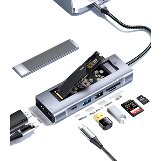 Hub Leitor Ssd Nvme Sata 8 Portas Mac Usb-C Windows Hdmi 4k 10gps com Case Thermal Pad Essager Adaptador - 8 Em 1