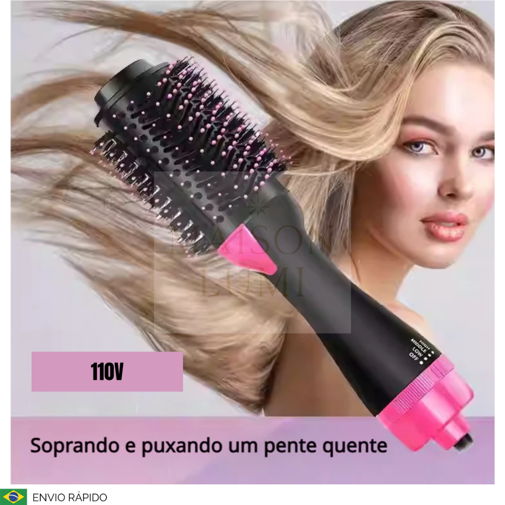 Escova Secadora Alisadora 3 em 1 Alisa e Seca 110v | Shopee Brasil