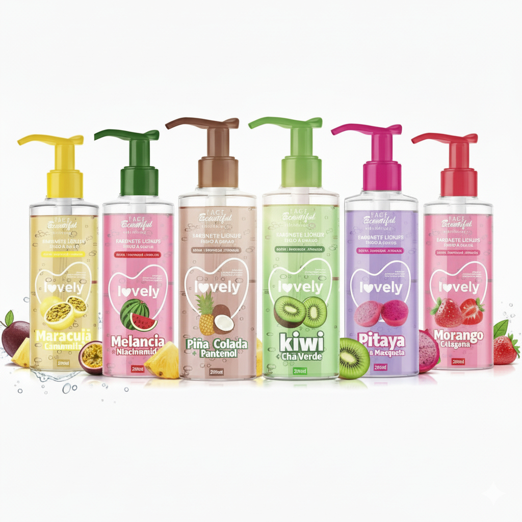 Kit Gel de Limpeza Corporal e Facial de Fruta Cuidados Com o Rosto