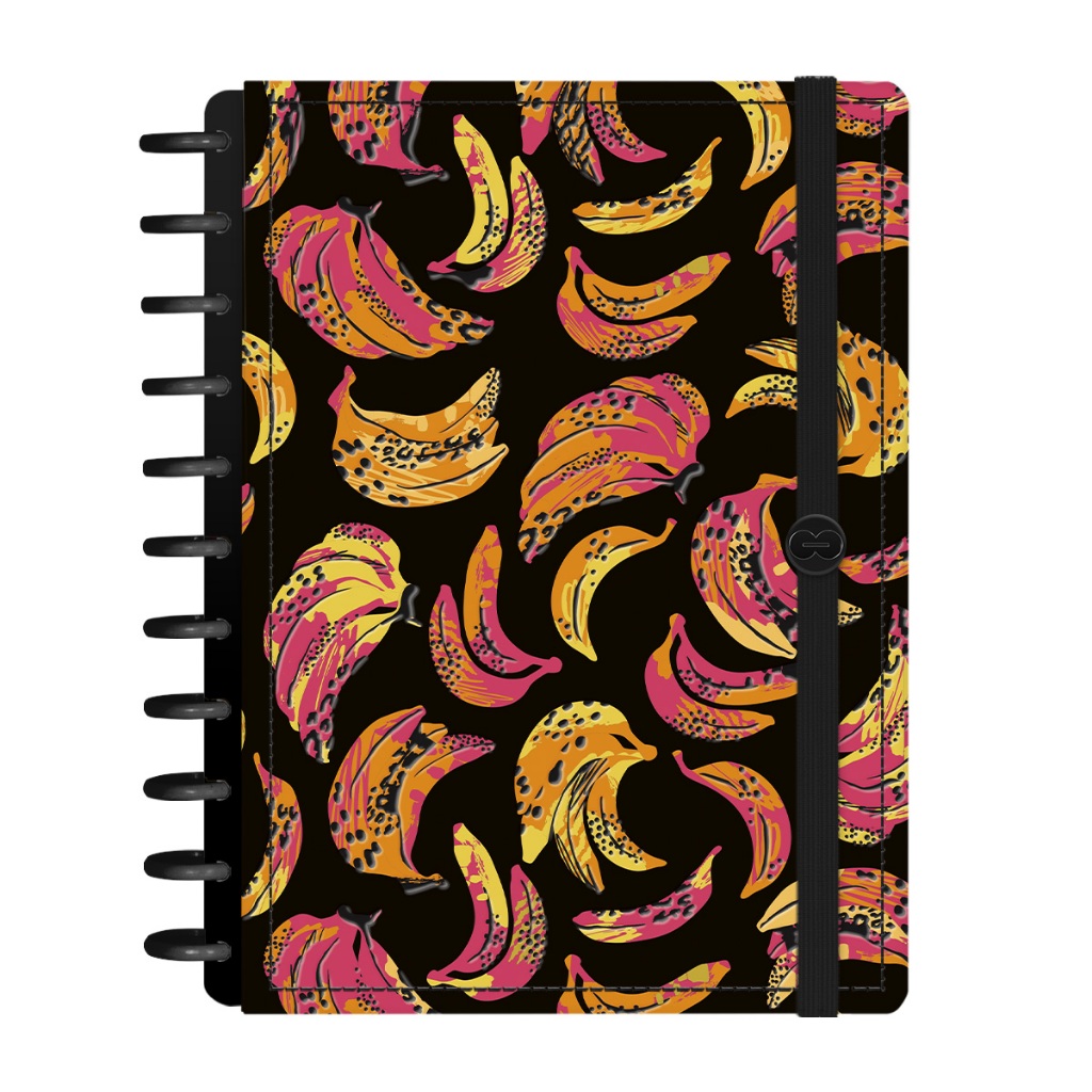 Caderno Iscool Disc Inteligente 140 Folhas Tropical Bananas Preto