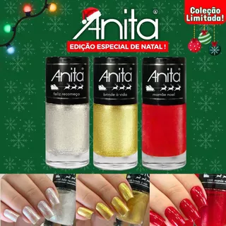 Kit Esmaltes Anita Nova Coleção de Natal Tons Vermelhos Dourados Prata Esmalte Atacado