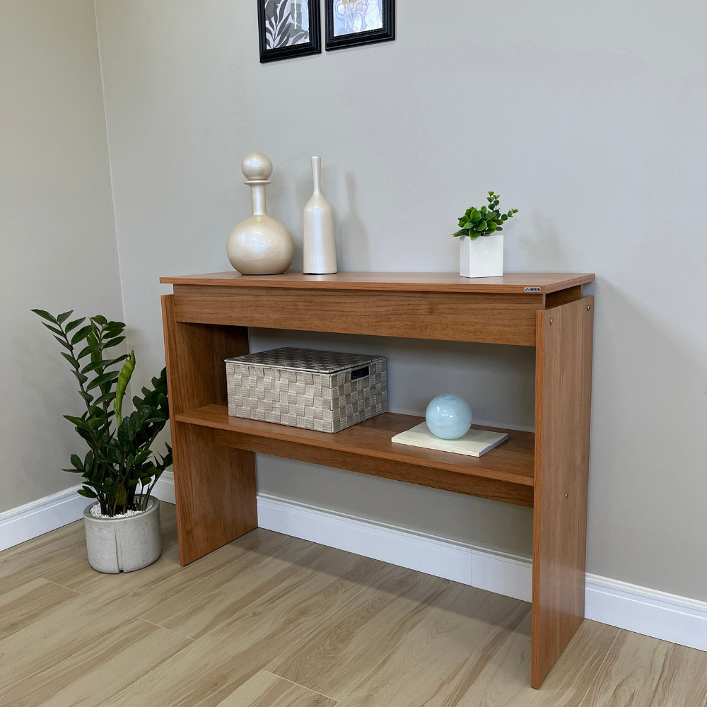 Mesa Aparador Creta Cor Cinamomo Sala de Estar Minimalista Moderna Com Prateleira Decoração Artely