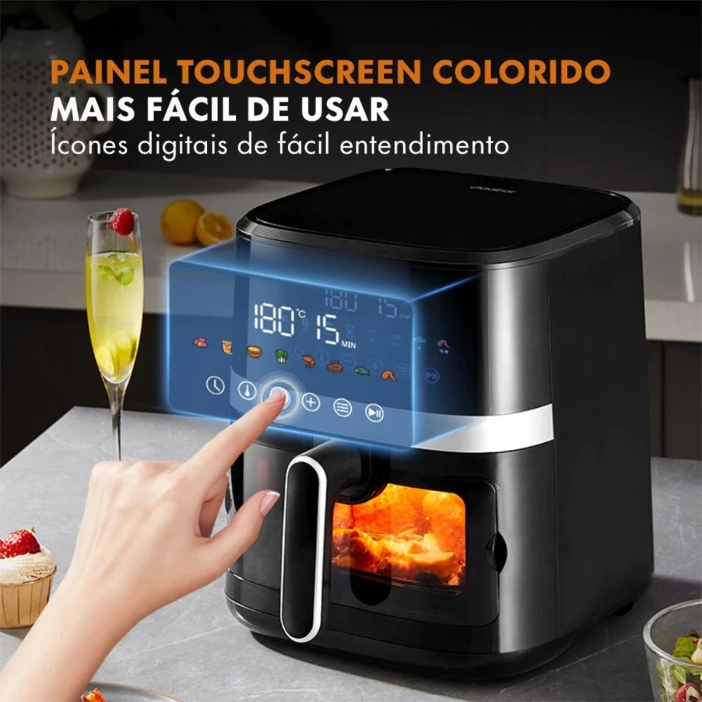 Fritadeira Air Fryer Lume Touchscreen Digital Gaabor com visor Transparente 5.5L 1500W