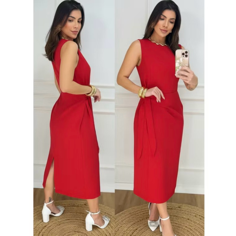 Vestido Feminino Midi Alfaiataria com Amarração Lateral Social luxo ...