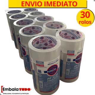 30 Fita Adesiva Transparente 45mm x 50 Metros Durex Larga para Empacotamento