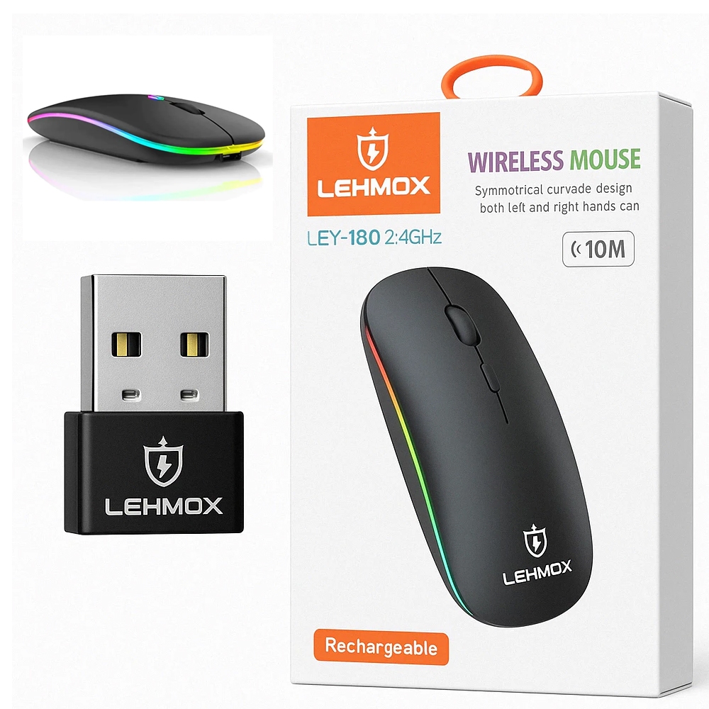 Mouse Ley-180 Lehmox 1600dpi Wireless Óptico Ergonômico até 10 metros ...