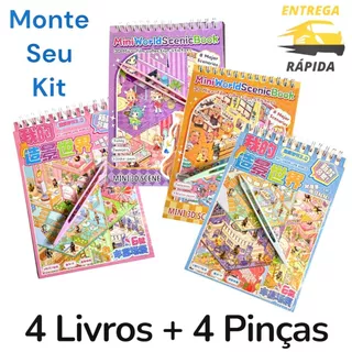 Caderno Adesivos 3d Cenários para montagem + Pinça - livro interativo para Montar e Decorar