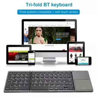 Teclado sem fio BT teclado dobrável portátil ultra fino teclado BT com touchpad para Windows/Android/iOS Cinza